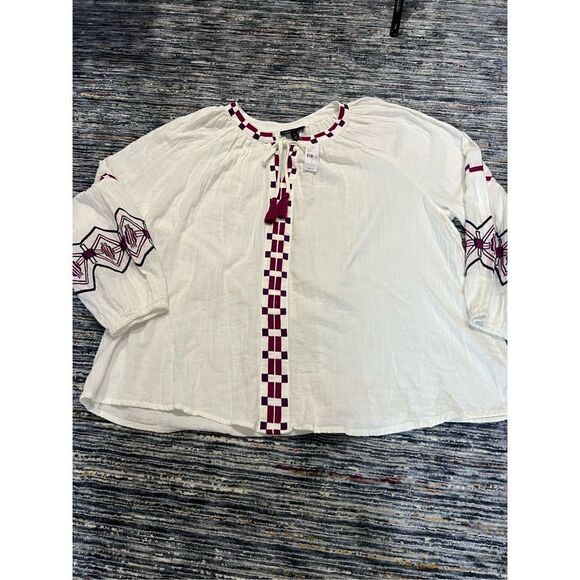 Lane Bryant NWT Classic Split-Neck Embroidered Peasant Blouse plus size 26 - Picture 5 of 11
